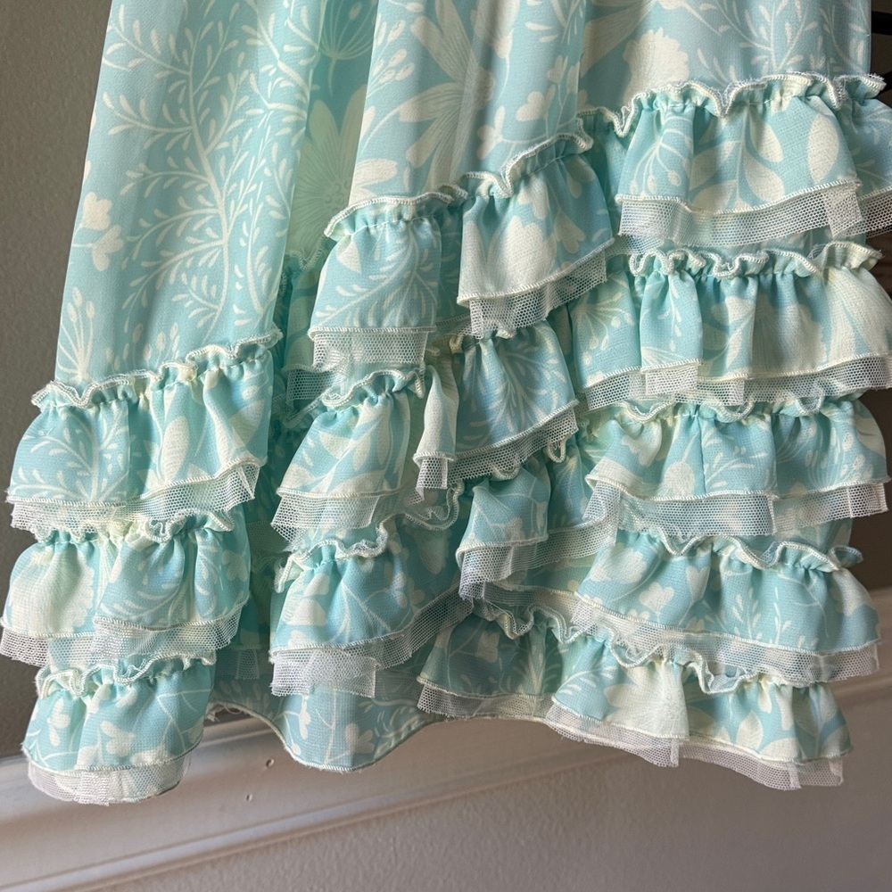 Isobella & Chloe Light Blue Ruffle Dress 4 Church Wedding - Picture 5 of 11